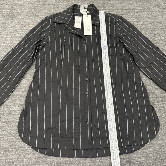 Finley Shirt Women Large Black Stripe Crinkle Adjustable Sleeve Lagenlook USA - Picture 6 of 12